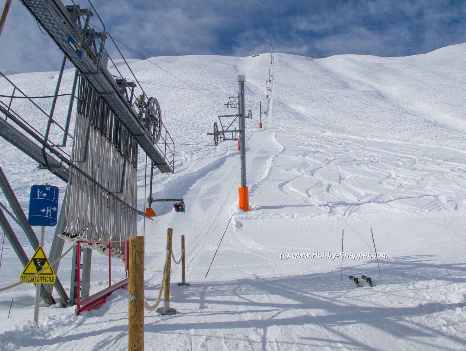 The start of Veleray drag lift to the top of noire piste 'Rebans' A steep one!!! The top is at altitude 2450m 